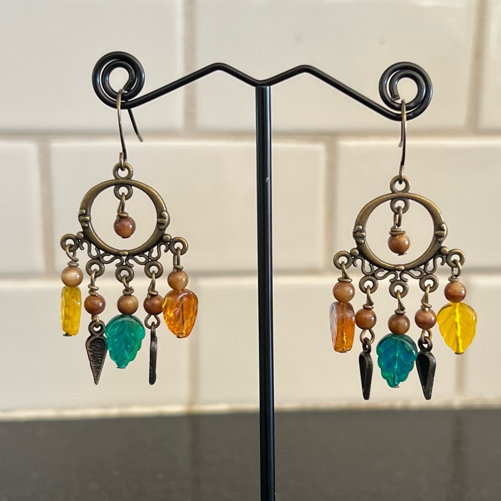 Chandelier glass leaf earrings